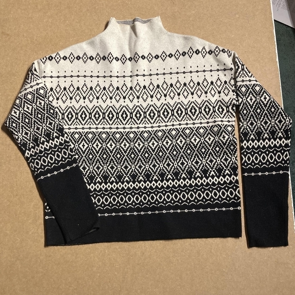 Joie Black White Fair Isle High Mock Neck Long Sleeve Pullover Sweater Sz Small - Picture 1 of 7